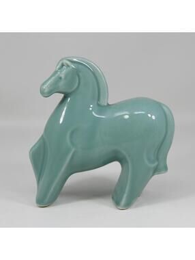 Vintage Horse Figurine Japan Porcelain Celadon Green Okimono 1970s MCM Zodiak